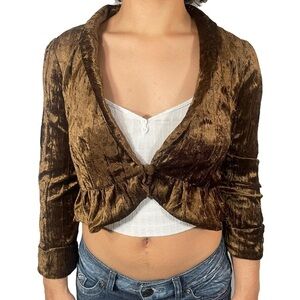 Chocolate brown crushed velvet cropped coquette romantic cardigan Lily White